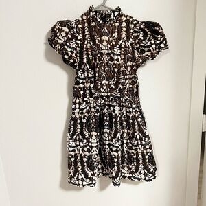 Kara Thoms Puff Sleeve high neck cotton mini dress size XS